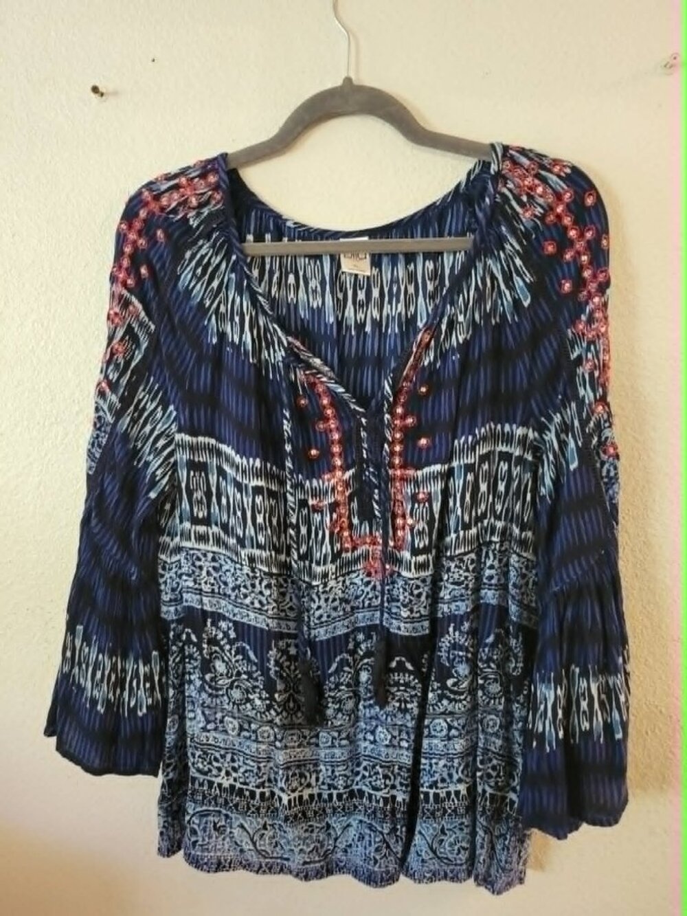 Bila Hippie Boho Blouse Womens XL Artsy Cottagecore Peasant Retro #254